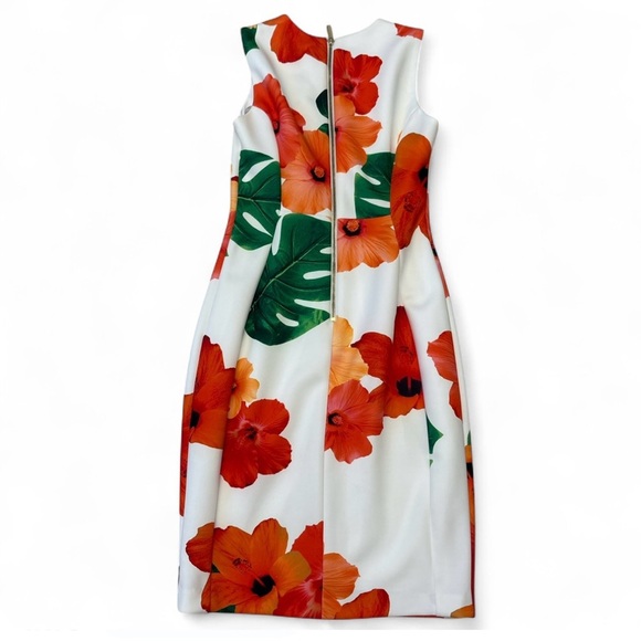 Calvin Klein Women's Onrage and Pink Floral Print Hibiscus Dress Sz 4 - Picture 2 of 6